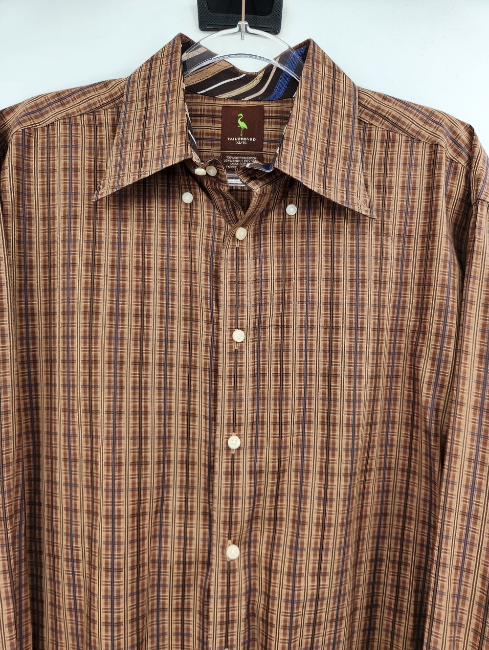 Tailorbyrd Long Sleeve Button Front Shirt Mens Size XL Brown Plaid Cotton - Picture 2 of 8